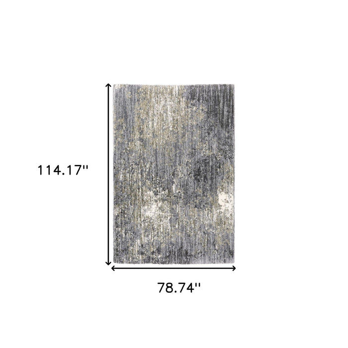 7' X 10' Abstract Shag Area Rug - Gray And Ivory