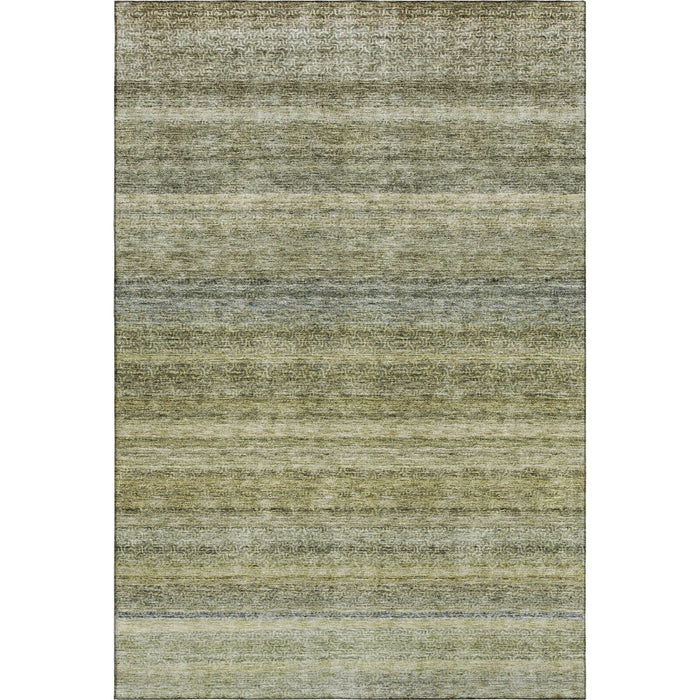 10' X 14' Striped Washable Area Rug With UV Protection (688039) - Artichoke Green / Gray / Beige