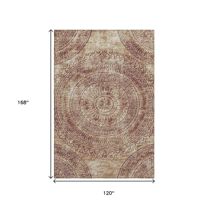 10' X 14' Medallion Washable Area Rug With UV Protection (644904) - Burnt Sienna / Ivory