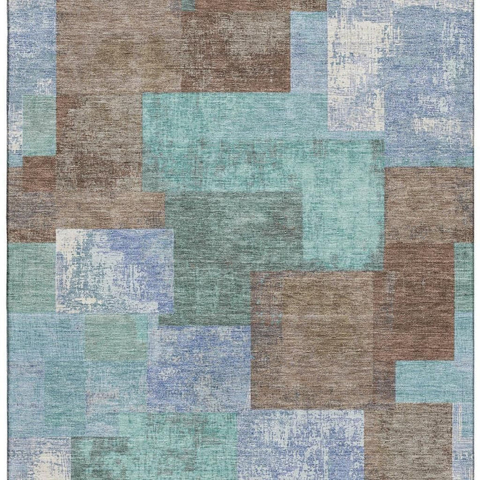 10' X 14' Geometric Washable Area Rug With UV Protection (709792) - Brown / Teal / Ivory