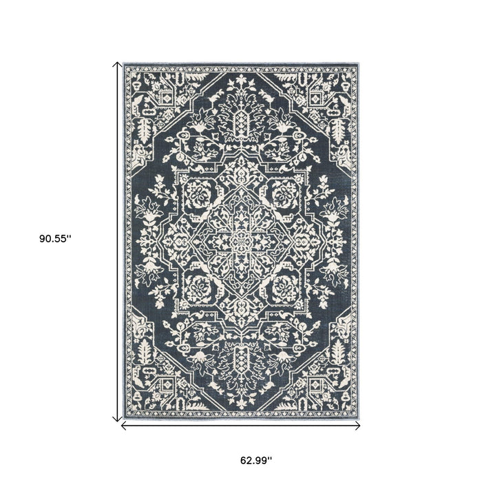 5' X 8' Oriental Area Rug - Blue And Ivory
