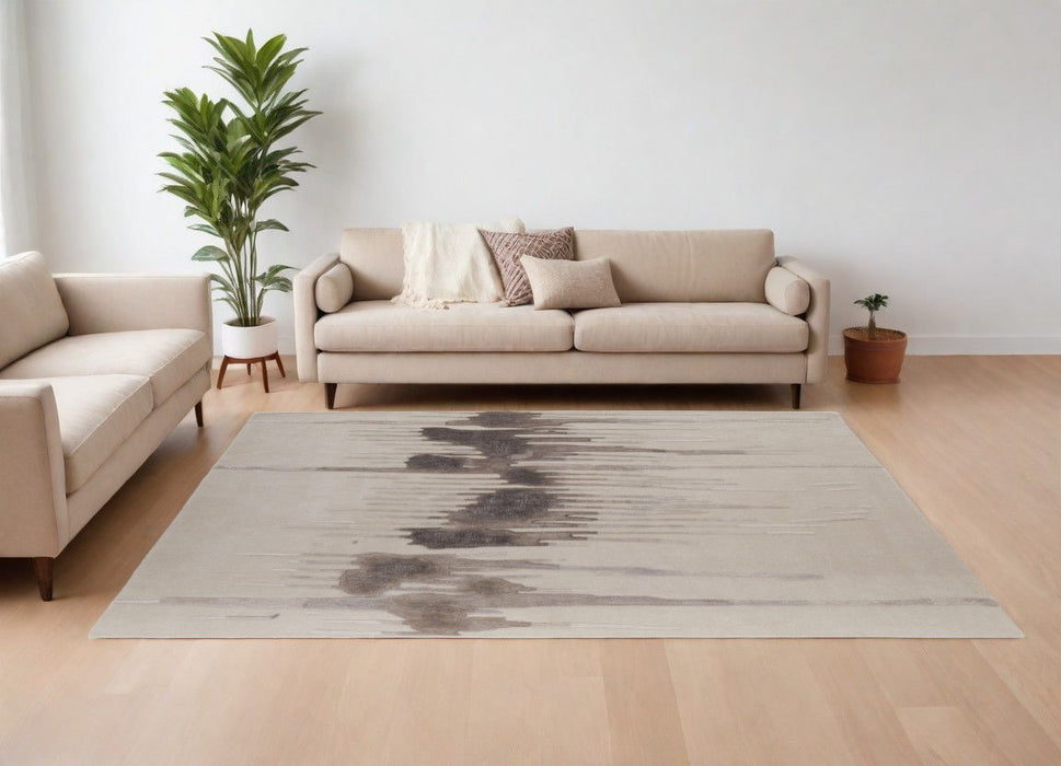 8' x 10' Abstract Hand Tufted Area Rug - Ivory Taupe And Brown