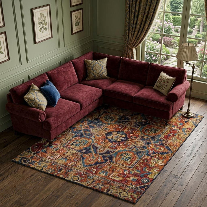 10' X 14' Oriental Washable Area Rug With UV Protection (649726) - Rust / Blue / Gold