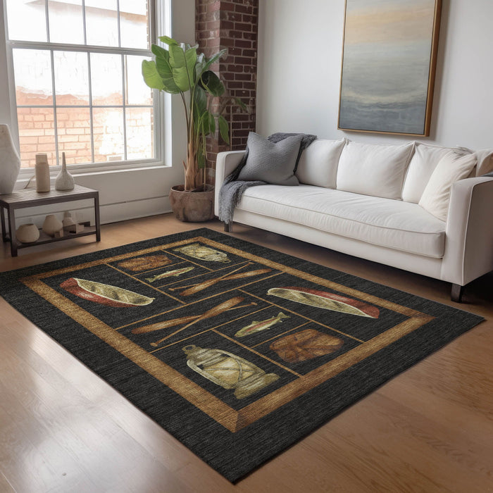8' X 10' Nautical Washable Area Rug With UV Protection - Midnight
