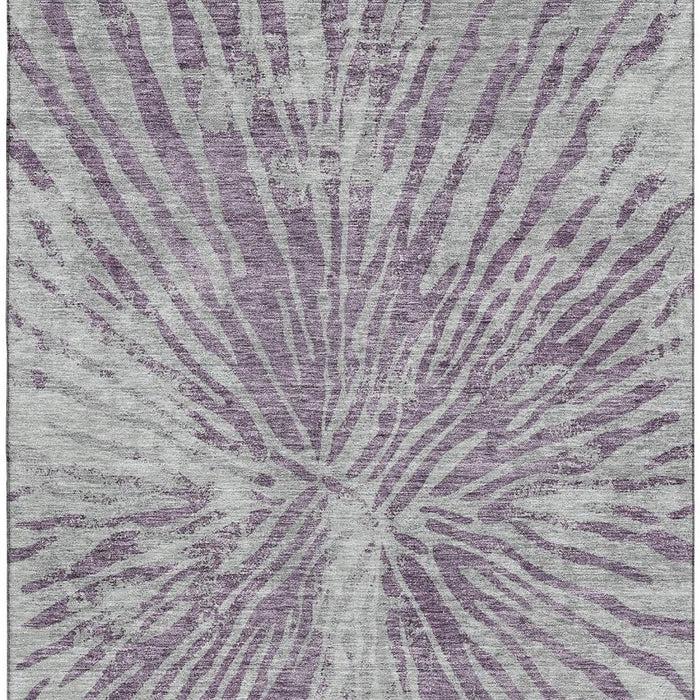 10' X 14' Zebra Print Washable Area Rug With UV Protection - Purple And Gray