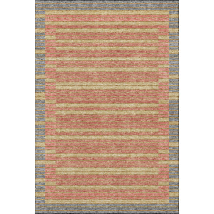 10' X 14' Striped Washable Area Rug With UV Protection (693498) - Pewter / Salmon / Gold