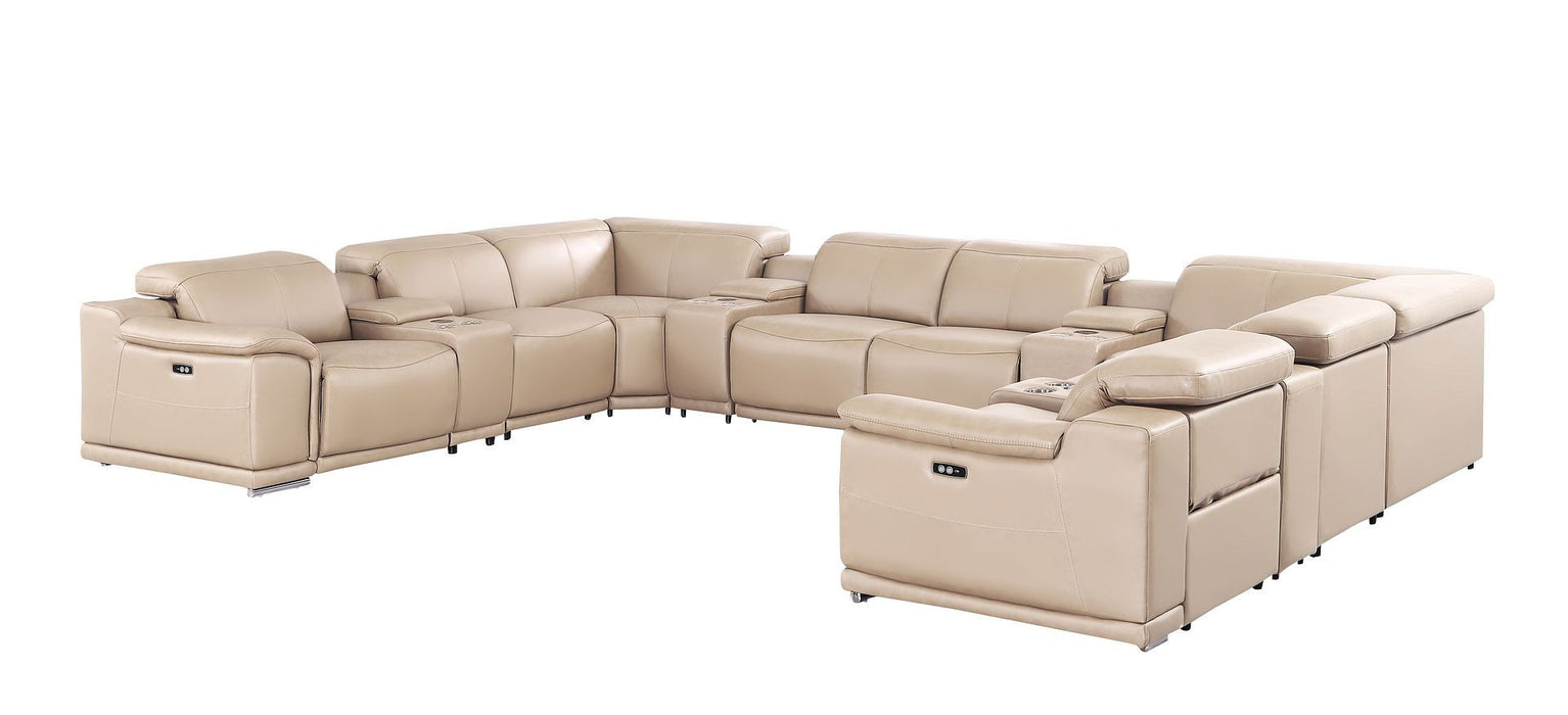 Leather Modular U-Shaped Twelve Piece Corner Sectional With Console - Beige