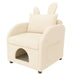 Beige Bunny Ear Giga pet-friendly armchair with hidden pet house and storage pocket, suitable for bedroom or living room.