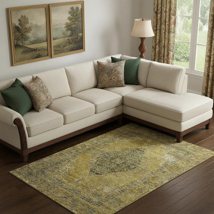 10' X 14' Medallion Washable Area Rug With UV Protection (714865) - Wheat / Gray