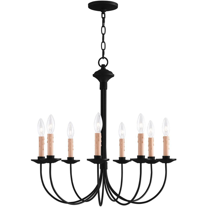24" Eight Light Dimmable Chandelier With Shades - Black