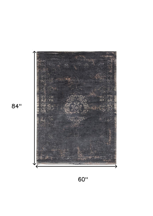 6' x 8' Medallion Non Skid Area Rug - Gray And Black