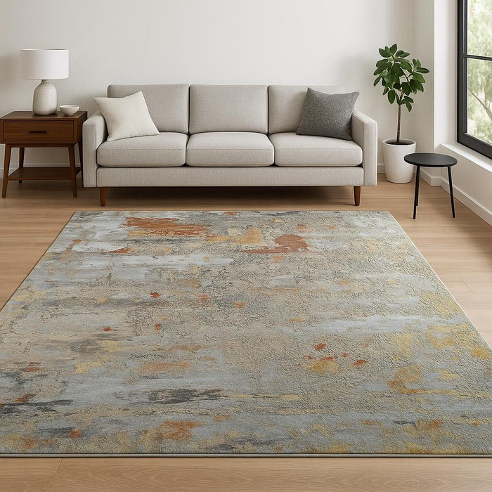 8' X 10' Abstract Hand Knotted Area Rug - Blue And Gray