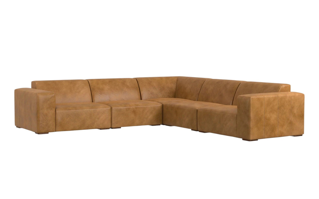 116" Sienna Leather Modular Sofa With Brown Legs - Brown