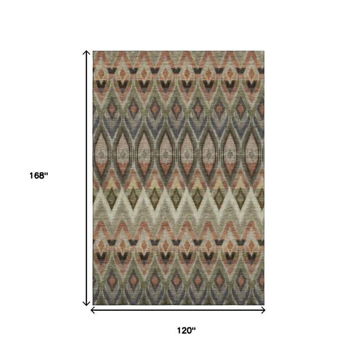 10' X 14' Southwestern Washable Area Rug With UV Protection (651929) - Taupe / Olive Green / Beige