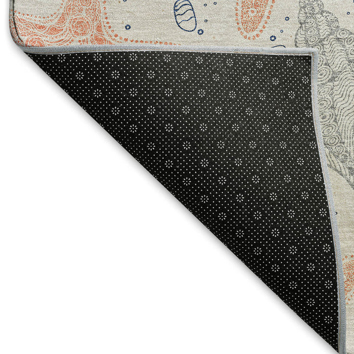 10' X 14' Geometric Washable Area Rug With UV Protection (645768) - Peach / Ivory / Navy Blue