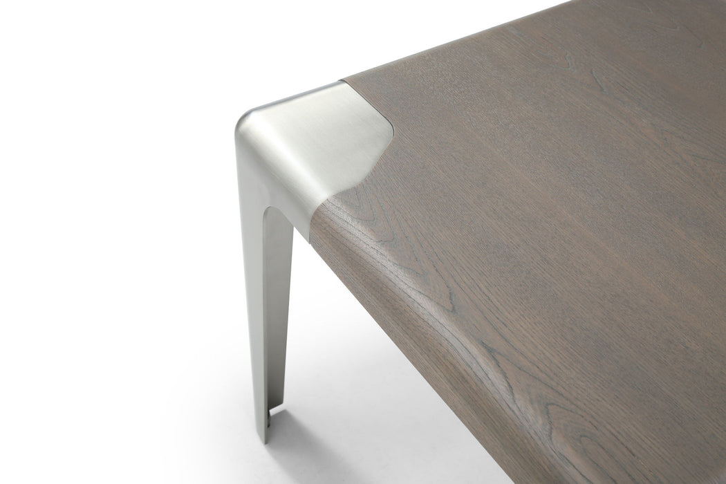 Wood Stainless Steel Square End Table - Ash Gray / Silver