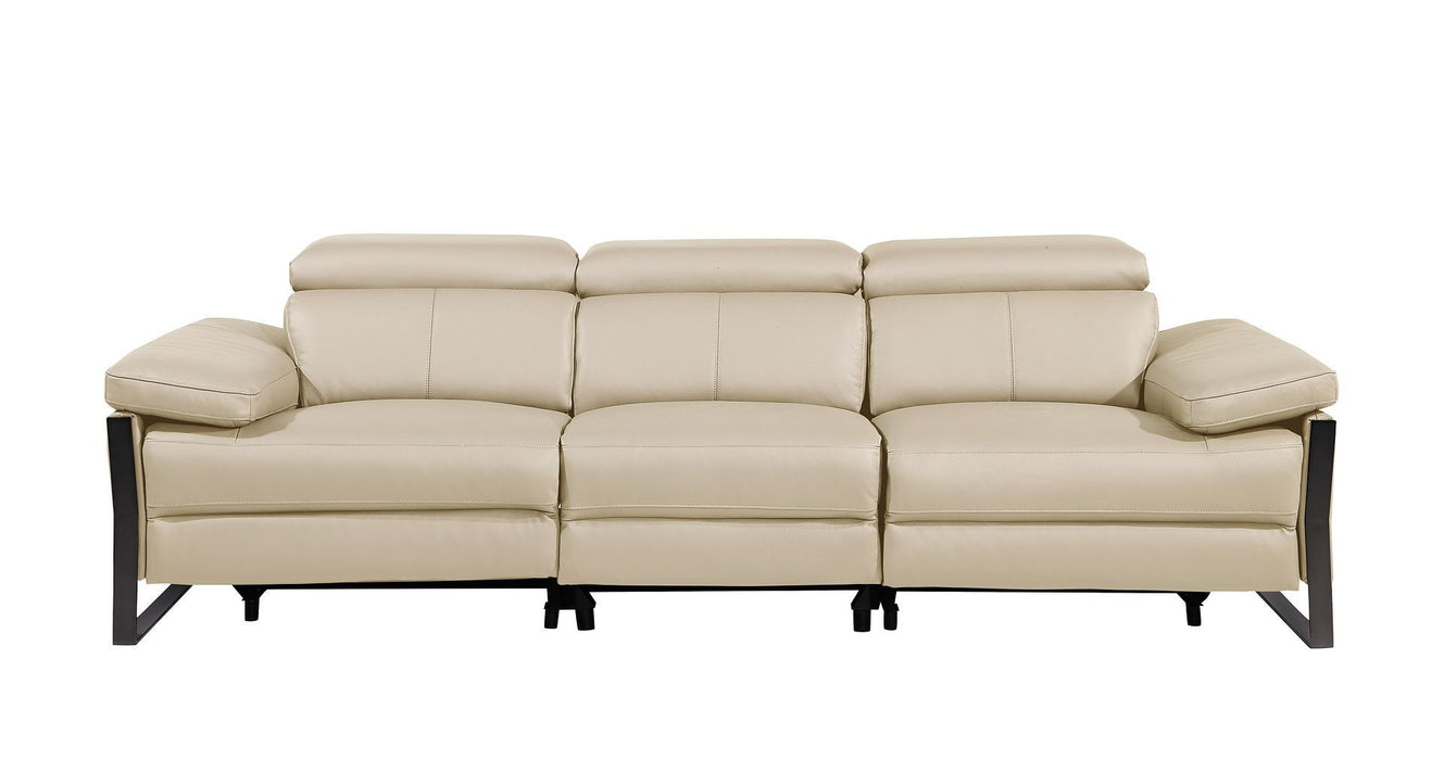 Top Grain Leather Reclining Metal USB Sofa (720335) - Beige