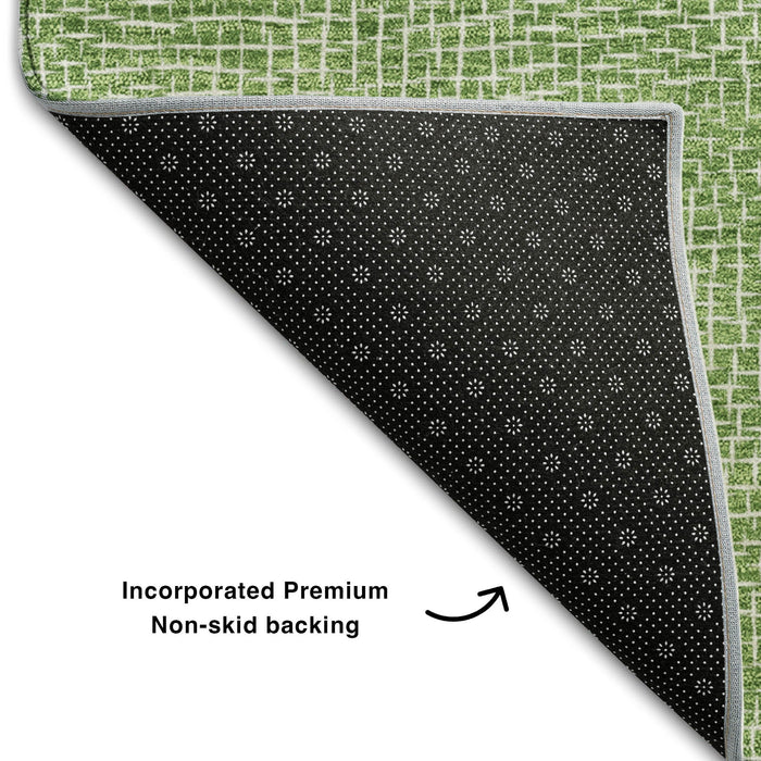 10' X 14' Geometric Washable Area Rug With UV Protection (682853) - Green / Ivory
