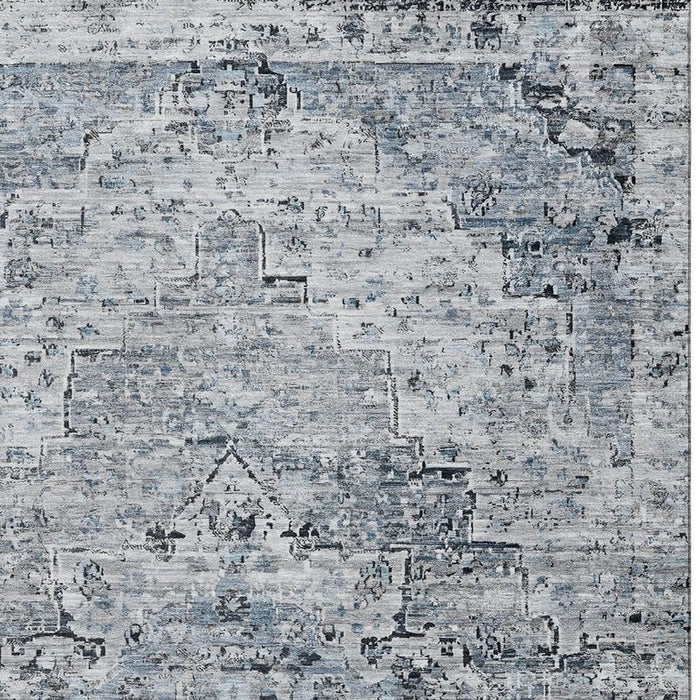 10' X 14' Floral Medallion Washable Area Rug With UV Protection (705095) - Sky Blue / Ivory