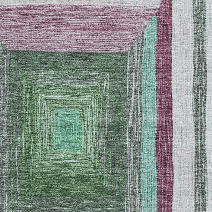 10' X 14' Geometric Washable Area Rug With UV Protection (709360) - Teal / Mauve / Ivory