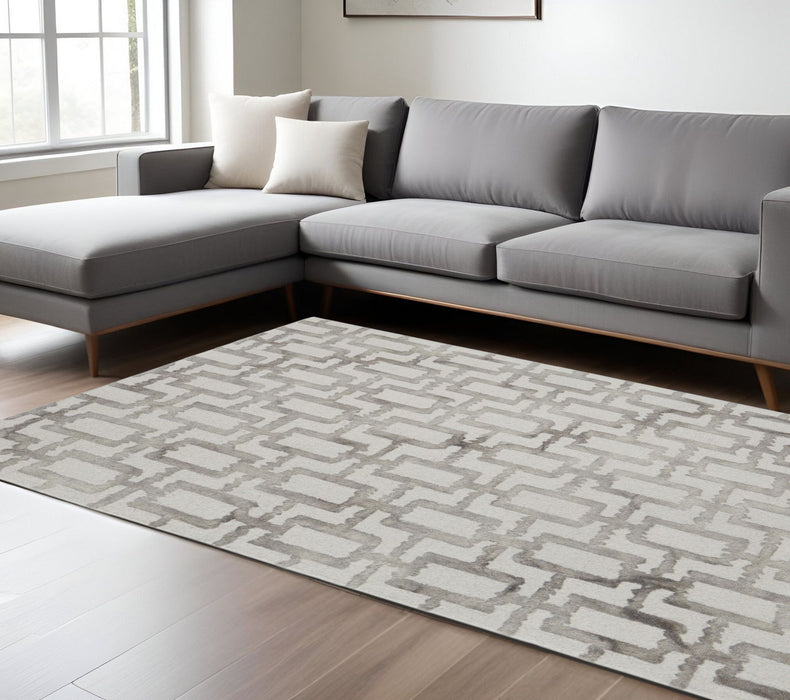 8' x 11' Wool Geometric Tufted Handmade Area Rug - Ivory And Taupe