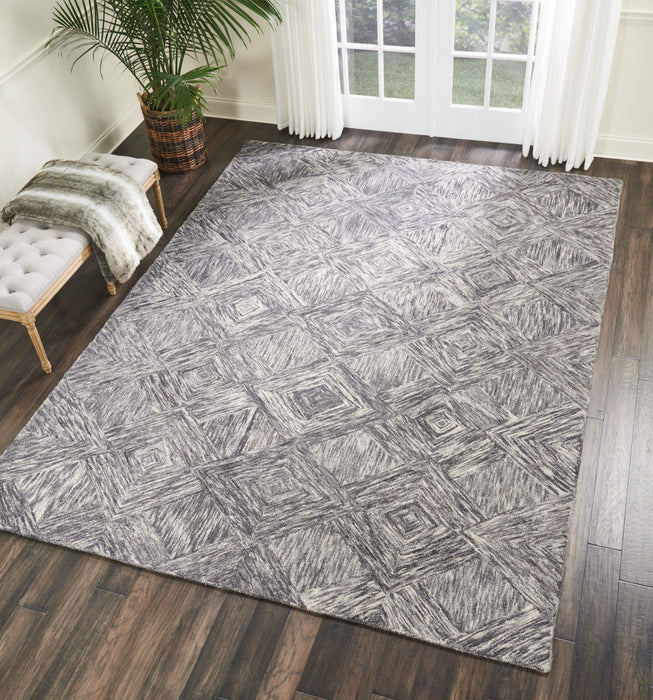 8' X 11' Wool Geometric Area Rug - Charcoal / Ivory