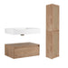 Modern Giga wall-mounted bathroom vanity with resin sink, two side cabinets, soft-close drawers, in imitative oak finish.