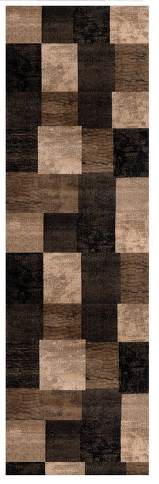 13' Geometric Power Loom Runner Rug (487628) - Black / Brown / Tan