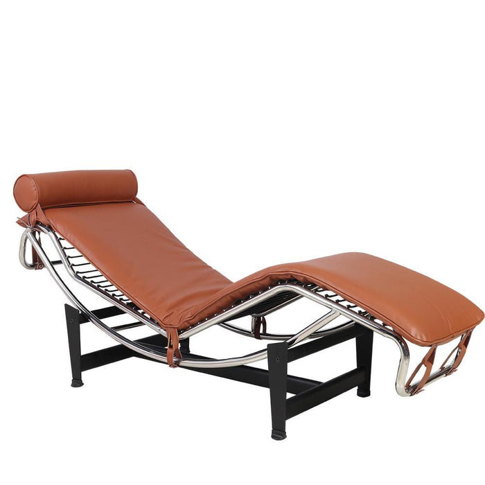 Leather Adjustable Lounge Chair With Pillow - Brown / Black / Silver