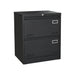 Black Giga 2-drawer metal lateral filing cabinet with lock, ideal for home office storage, featuring vertical file organization.