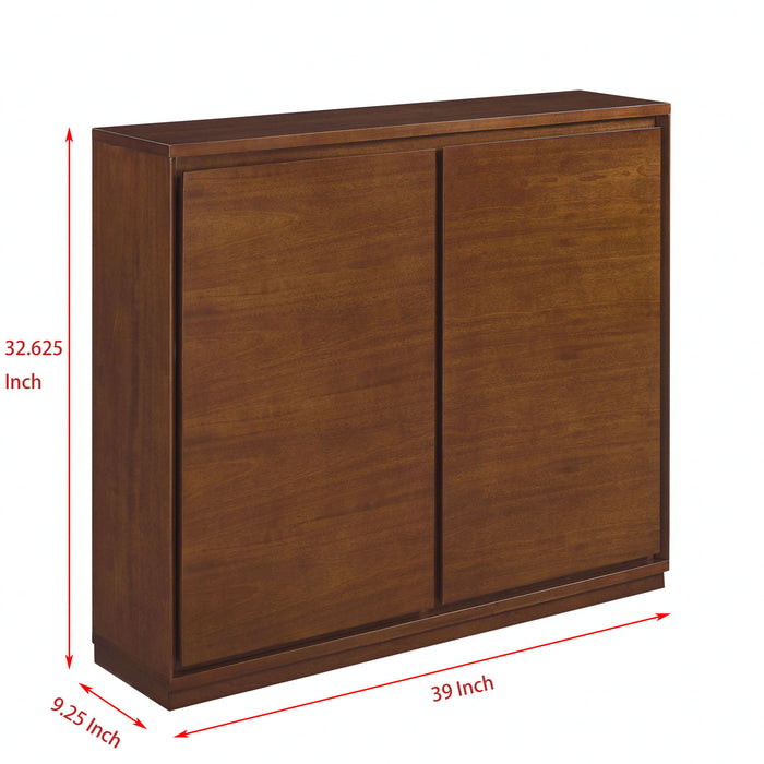 Giga walnut sideboard with storage and two outlet holes, ideal for entryway, hallway, living room, kitchen, or bedroom.