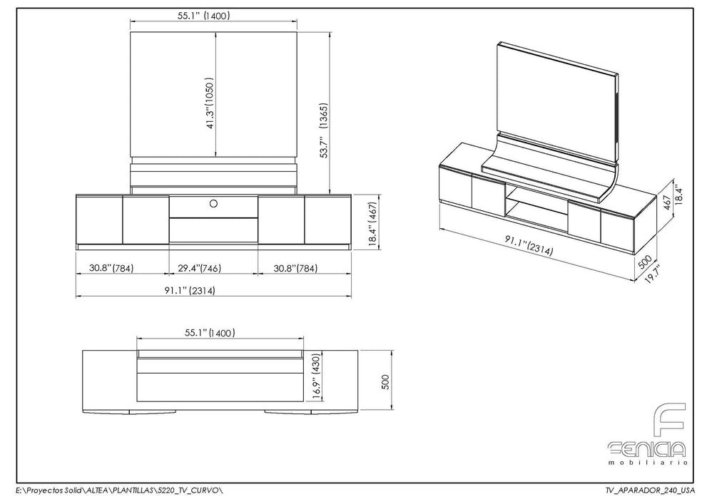 Granada - TV Base With Panel - White