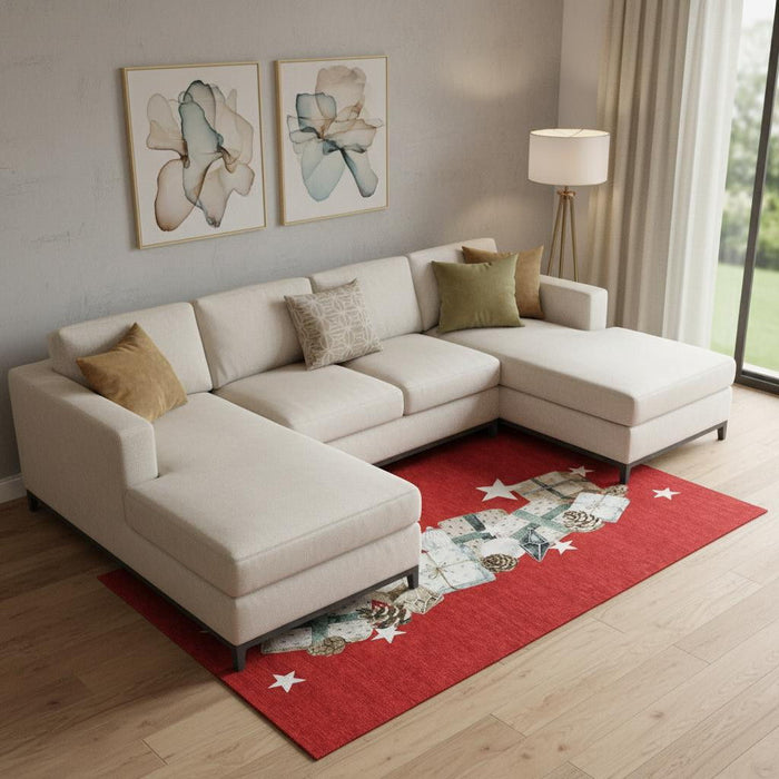 10' X 14' Geometric Washable Area Rug With UV Protection (702377) - Red / Beige / Ivory