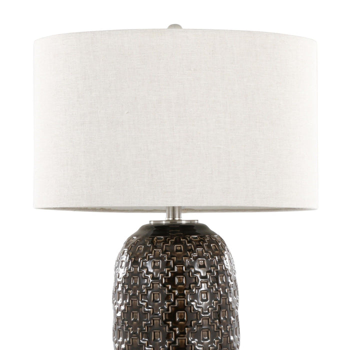 Onyx - 30" Table Lamp - Dark Gray Crackle Ceramic, Brushed Nickel And Clear Crystal With Gray Linen Shade