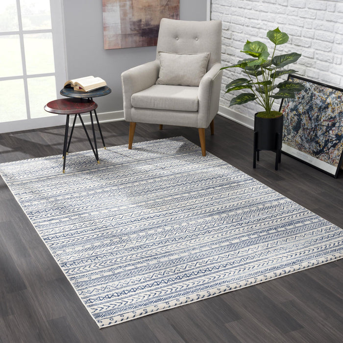 8' x 11' Decorative Stripes Area Rug - Navy Blue