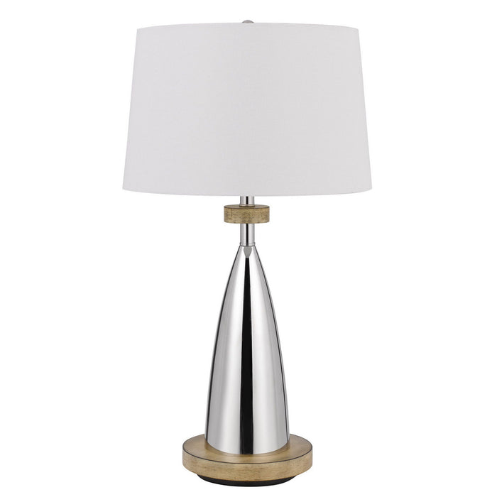 Metal Geometric USB Table Lamp With White Empire Shade - Brown