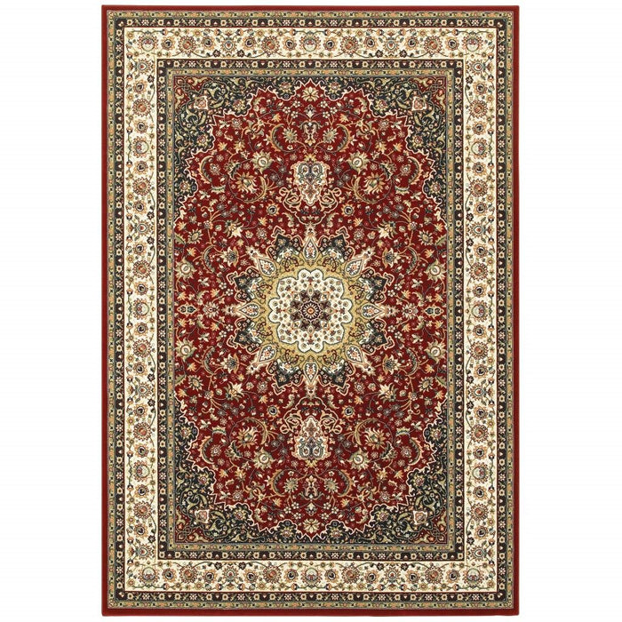 7' x 10' Machine Woven Oriental Indoor Area Rug - Red Ivory