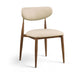 Vegan leather upholstered dining side chair with walnut wood legs, modern design, by Meridian Furniture.