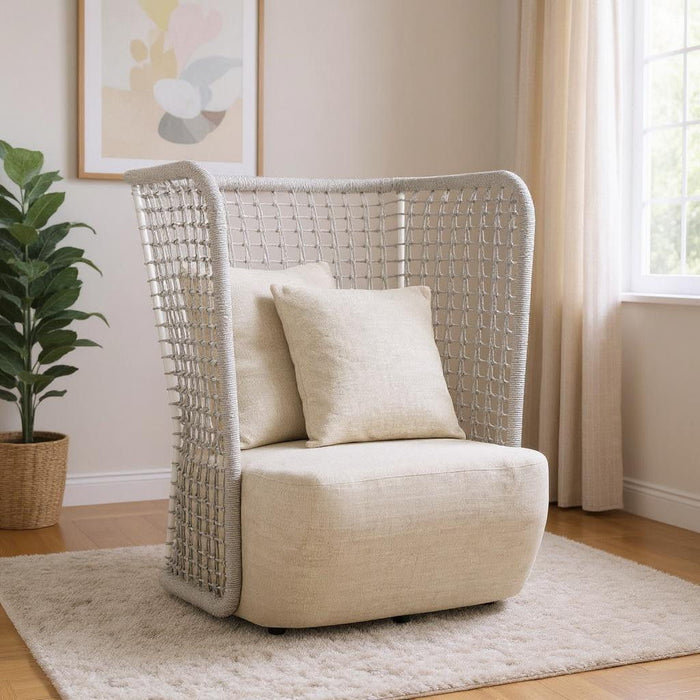 37" Fabric Side Chair - Beige / Black