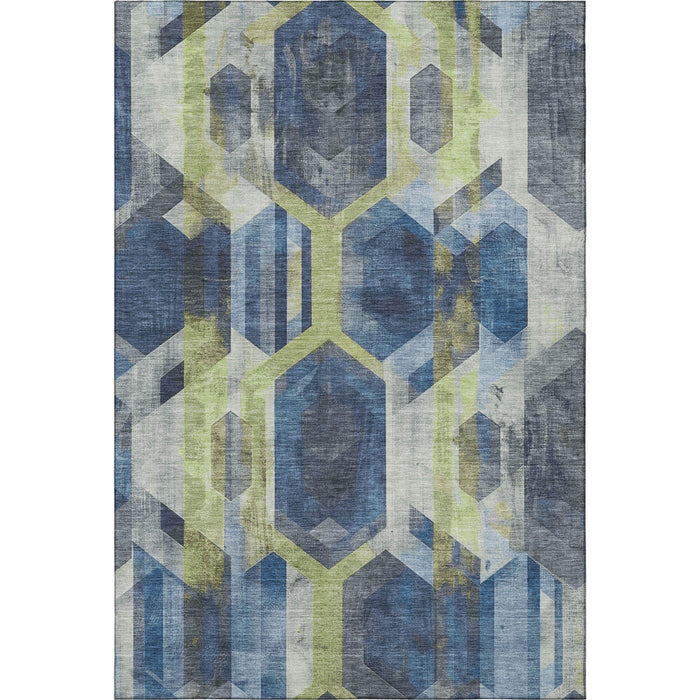 10' X 14' Geometric Washable Area Rug With UV Protection (699118) - Navy Blue / Green / Gray