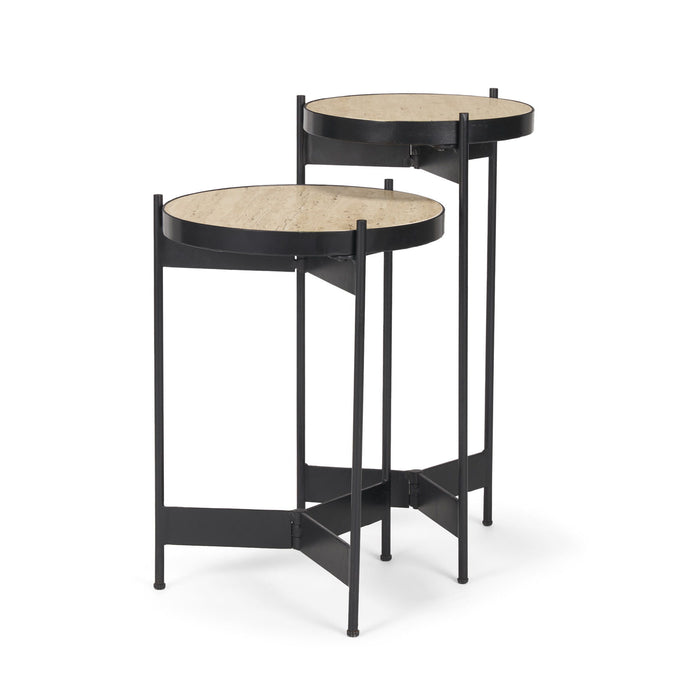Marble Metal Nested Tables (Set of 2) - Brown / Black