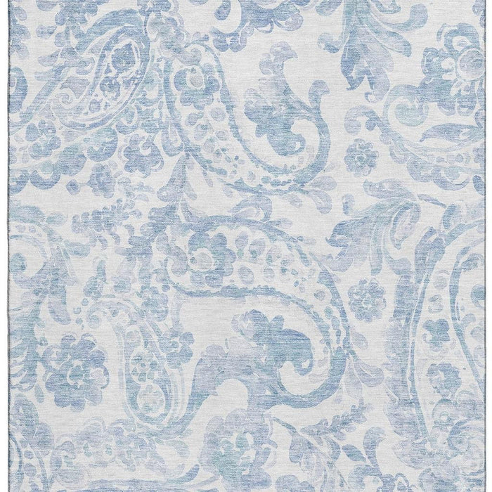 10' X 14' Paisley Washable Area Rug With UV Protection - Sky Blue And Ivory