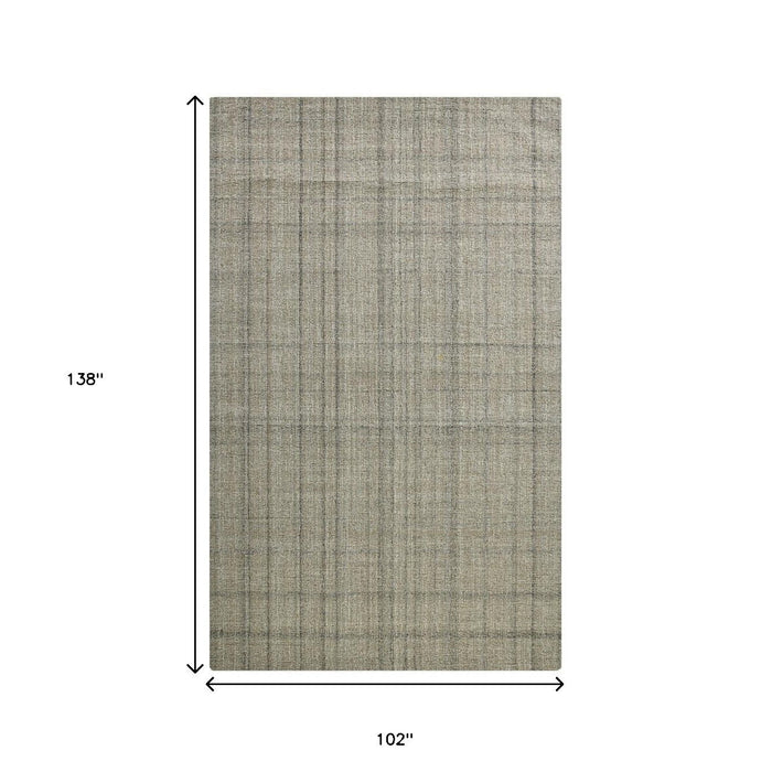 9' X 12' Wool Plaid Hand Tufted Area Rug - Brown And Gray