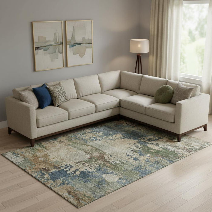 10' X 14' Abstract Washable Area Rug With UV Protection (716990) - Blue / Beige