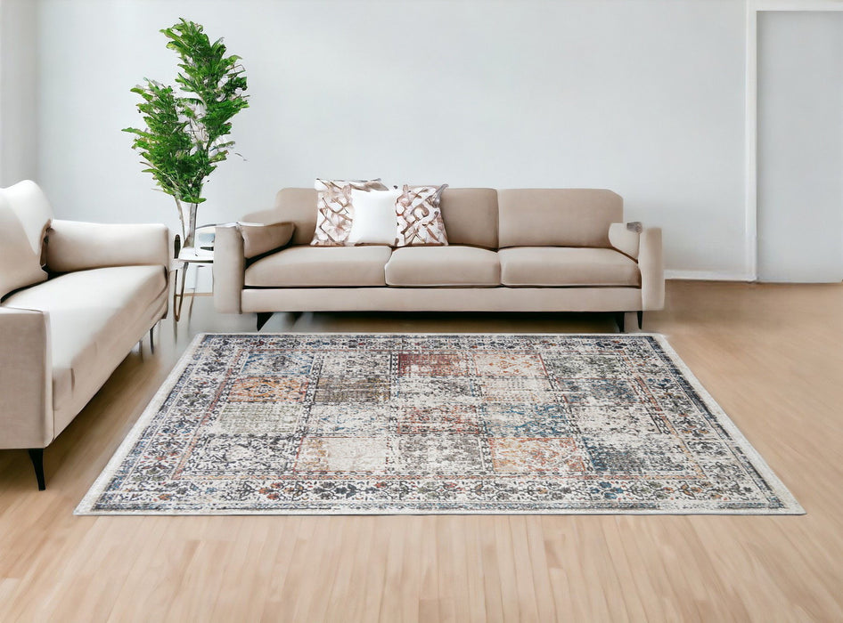 7.7' x 9.7' Oriental Distressed Area Rug With Fringe - Ivory