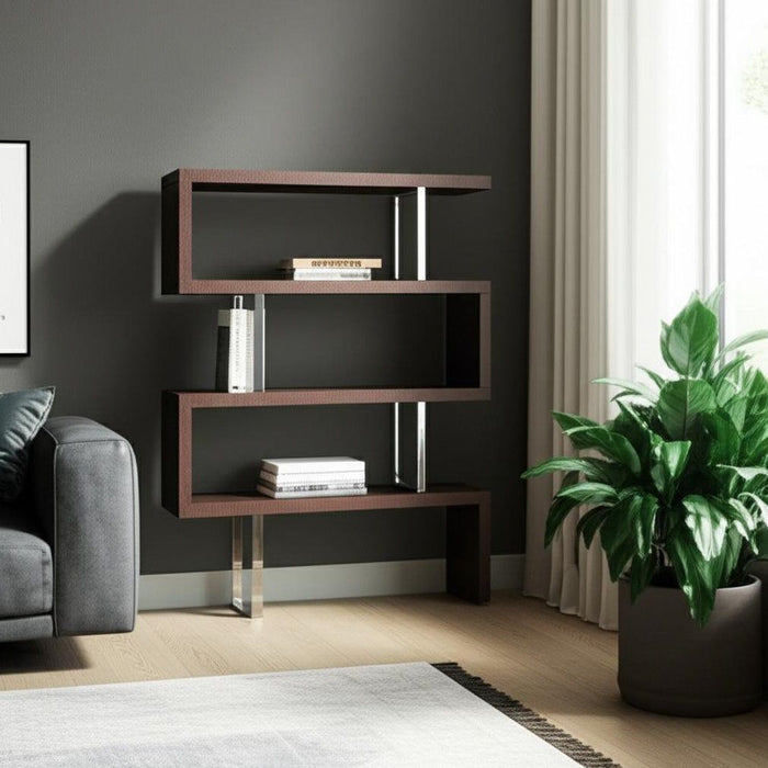 Three Tier Etagere Bookcase - Brown / Silver