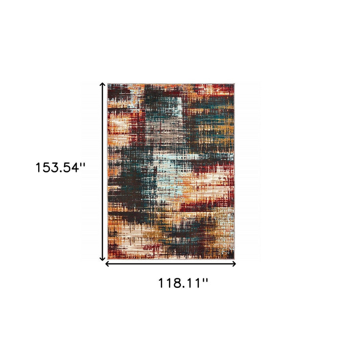 10' x 13' Abstract Power Loom Stain Resistant Area Rug - Blue Gold Red And Gray