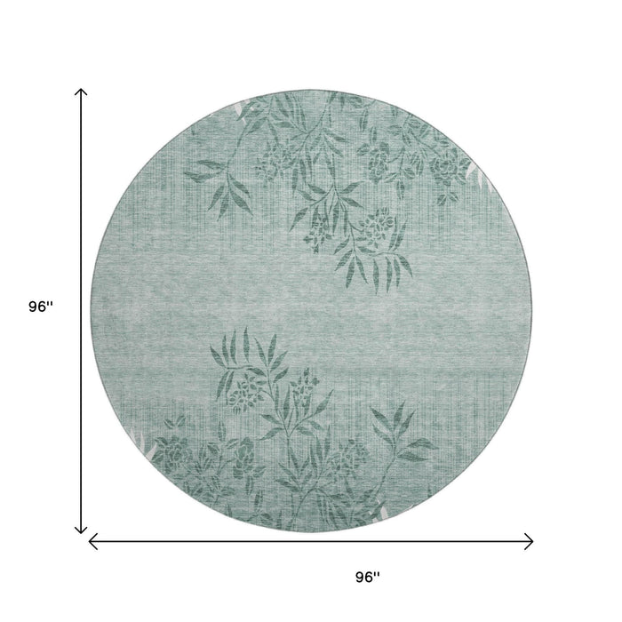 8' Floral Washable Round Rug With UV Protection (655671) - Sage / Ivory