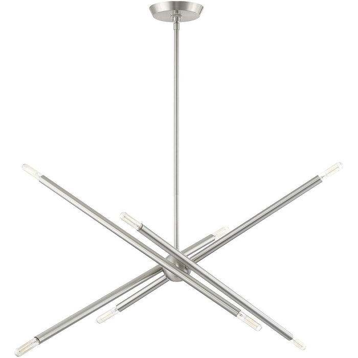 Eight Light Dimmable Chandelier With Shades - Nickel