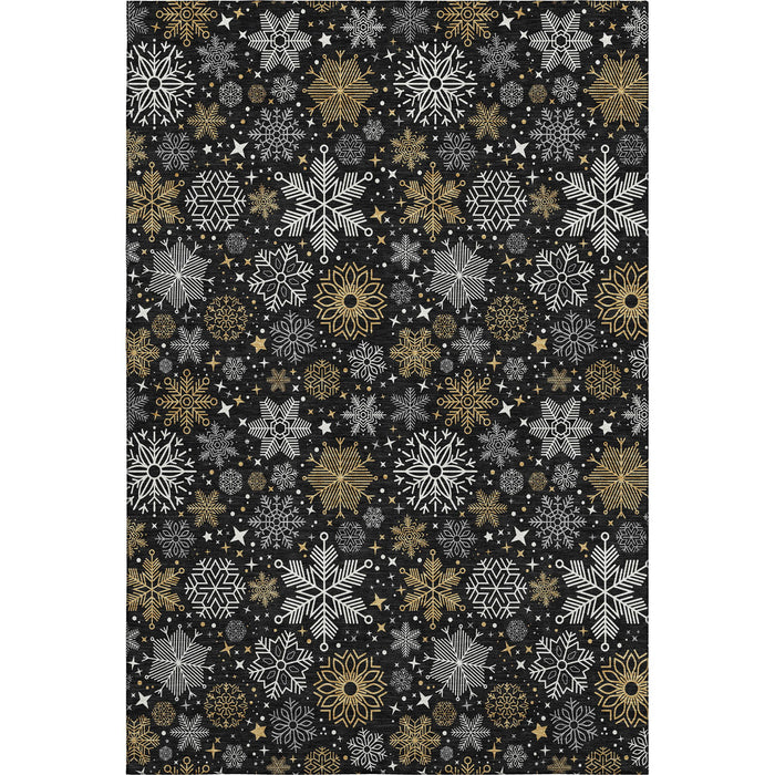 10' X 14' Abstract Geometric Washable Area Rug With UV Protection (702262) - Black / Gold / Ivory